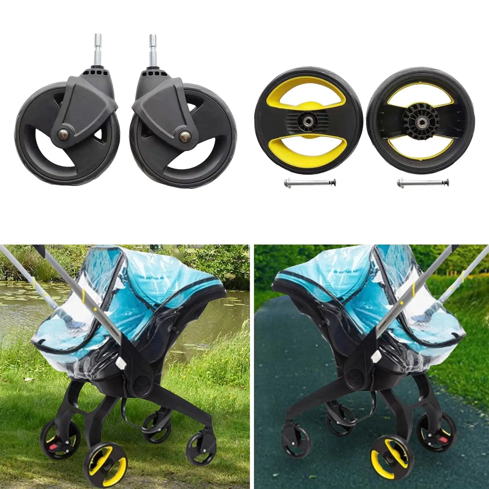 2x Pushchair Spare Parts Accessories Universal Pram Tire Wheel Replacement Swivel Wheel Rubber Trolley Wheel Trolley Wheel Set