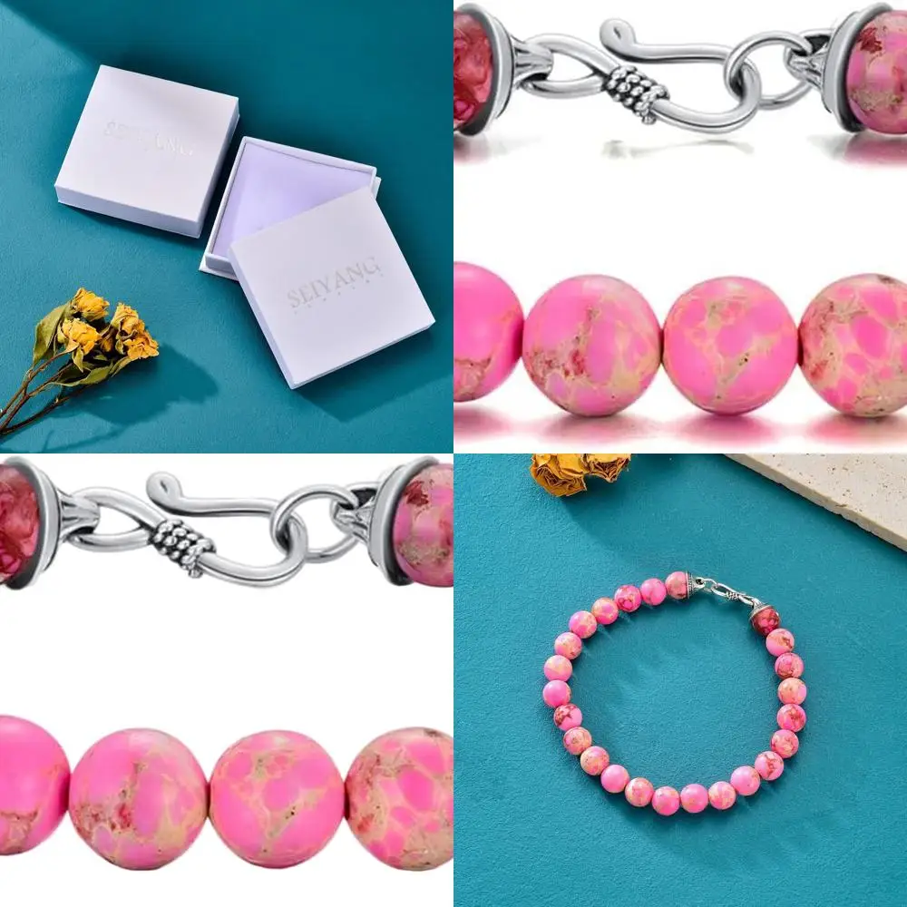 

Men's 8mm Natural Stone Beaded Bracelet with Sterling Silver Hooks and Gift Box