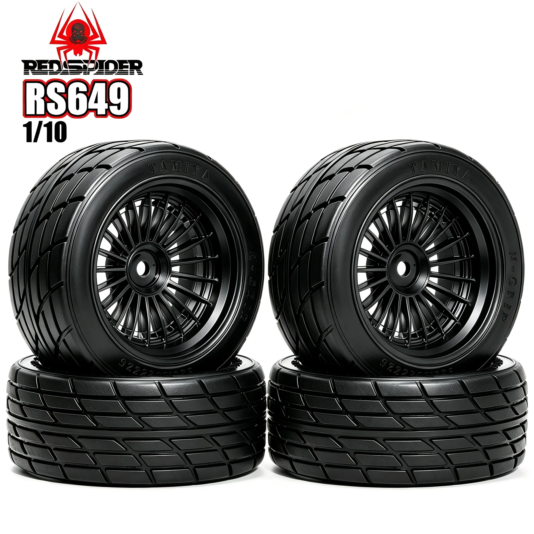 RED SPIDER 4Pcs1/10 On Road RC Car Rubber Tires Plastic Set Replacement Accessories Fit Touring RC Flat Racing Vehicle Mod Parts