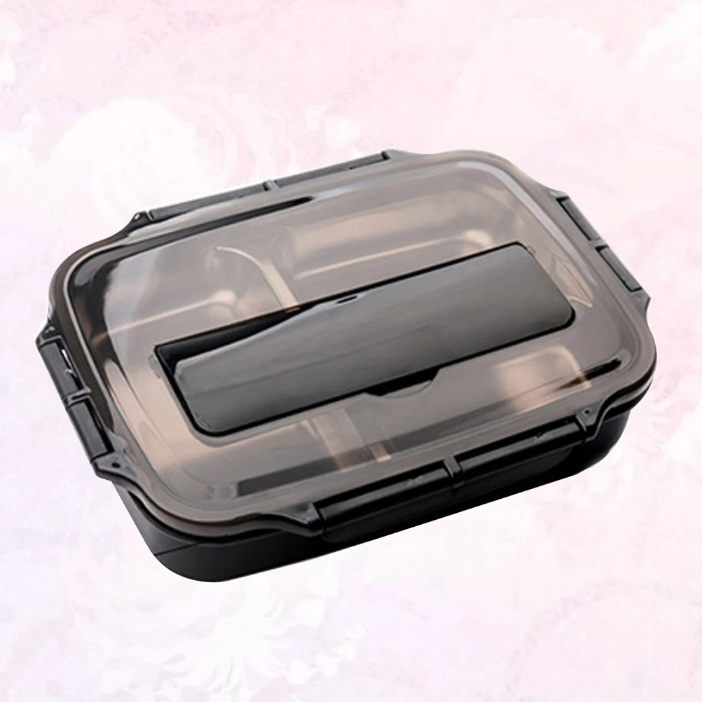 

Stainless Steel Lunch Case Divided Compartments Rice Box Practical Tableware Flatware for Daily Use with Plastic Chopsticks and