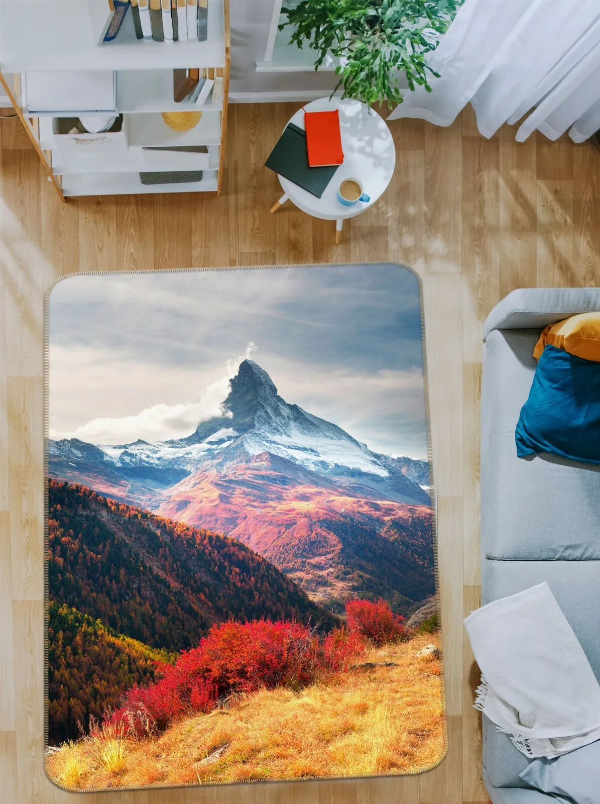 Mountain Landscape Rug Autumn Forest Scene Non Slip Floor Mat for Living Room Home Decor