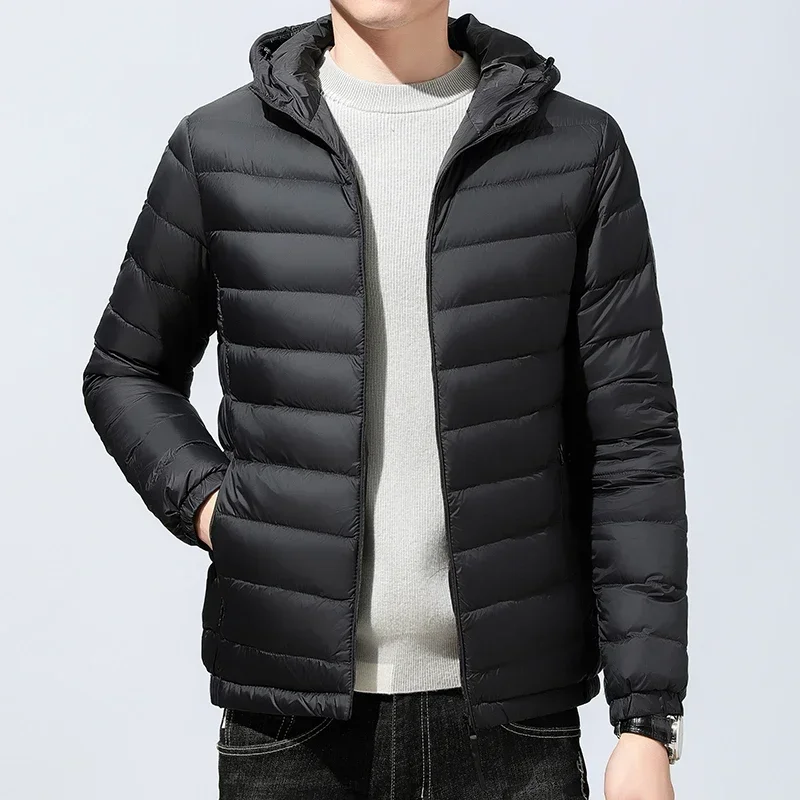 Thin Down Jacket Men's Hooded 2024 Winter New Thin Lightweight Sports Warm Men's Jacket Clothes Coat