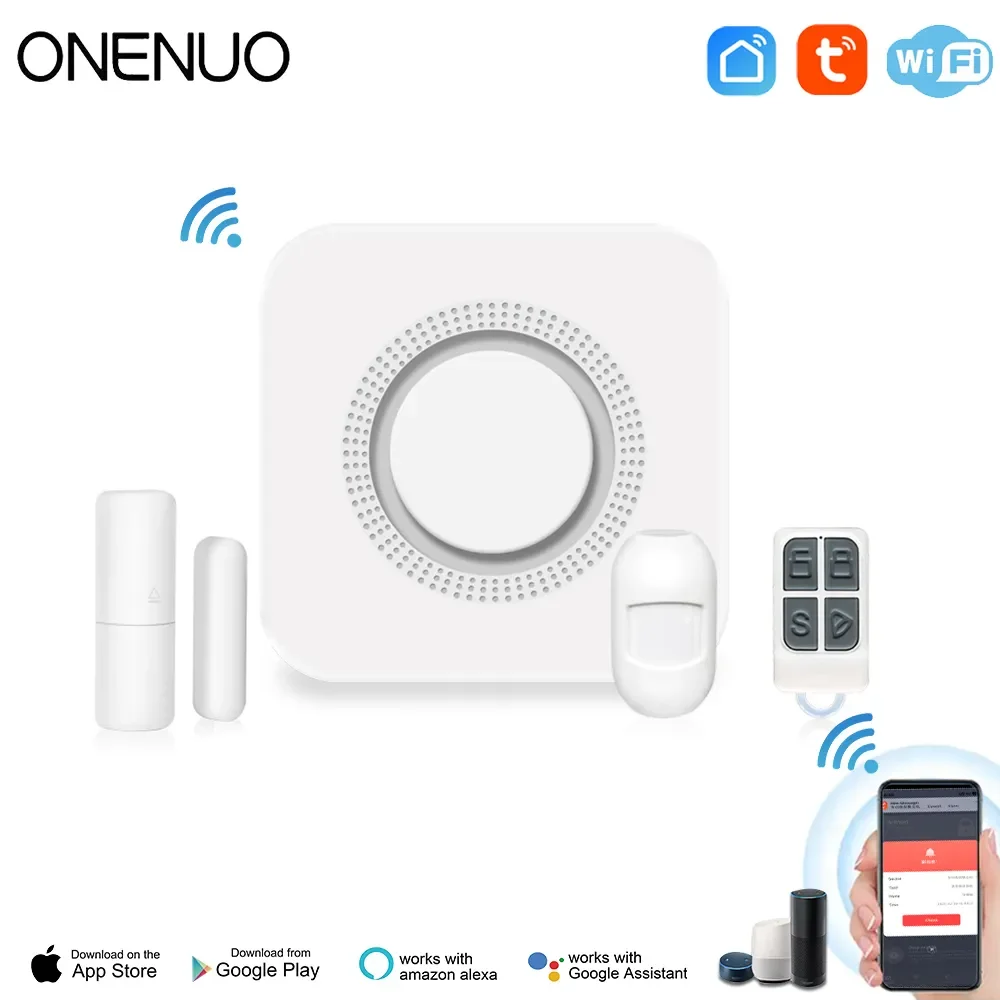 ONENUO Tuya WiFi sistema di allarme Smart Home Security Protection Kit di allarme accessori Wireless Alexa Voice Control Smart Life APP