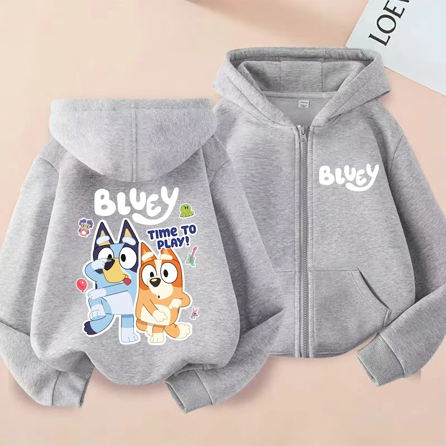 Blueyes Bingo sweat à capuche zippé pour enfants Kawaii manteau de dessin animé mode vêtements fins veste à manches longues Anime enfants sweat cadeau