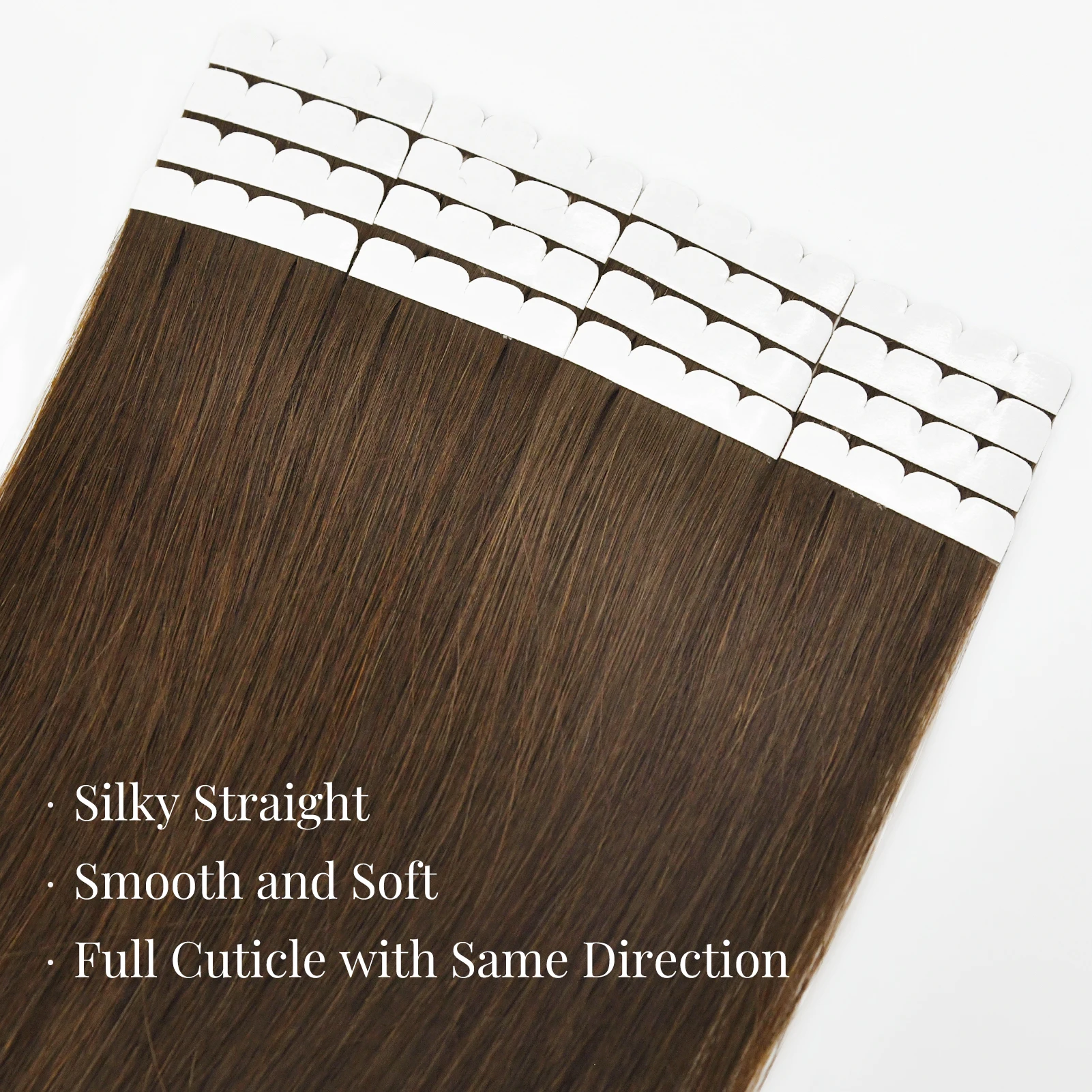 Vlasy 16pcs Middle Brown Mini Tape In Human Hair Extensions Strap Seamless Invisible Straight Strap 100% Human Hair 12''-24''