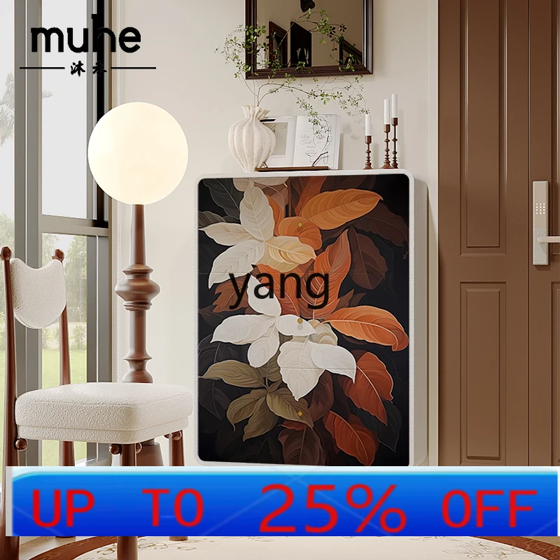 LTT  mid-ancient style solid wood ultra-thin tipping bucket shoe cabinet entrance home storage storage integrated cabinet