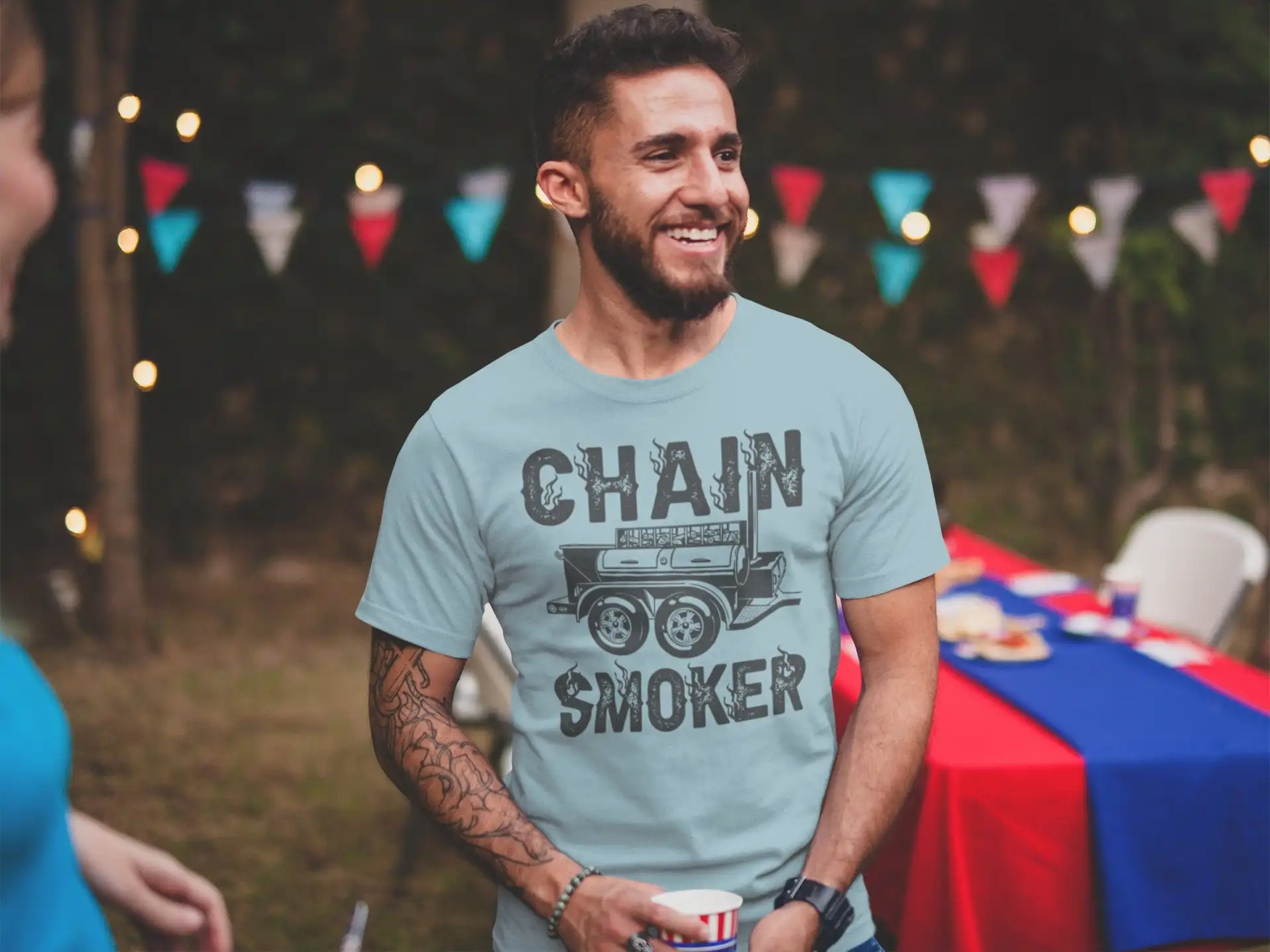 Chain Smoker tee Barbecue griller T Shirt Funny for Dad BBQ lover Smoked Meat Design Father s Day present