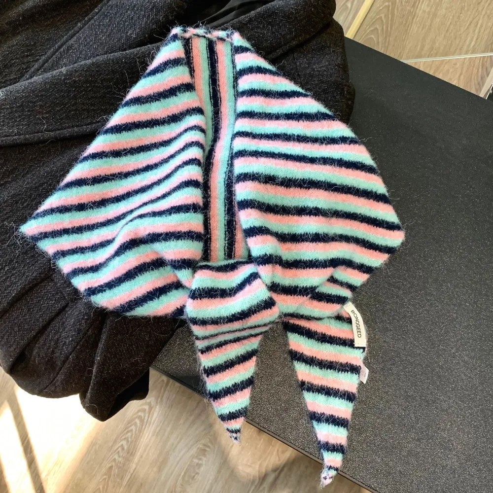 

Модный универсальный вязаный треугольный хиджаб в полоску с узором, теплая шаль, шарф, мягкий вязаный шарф, зимний сезон, женский платок