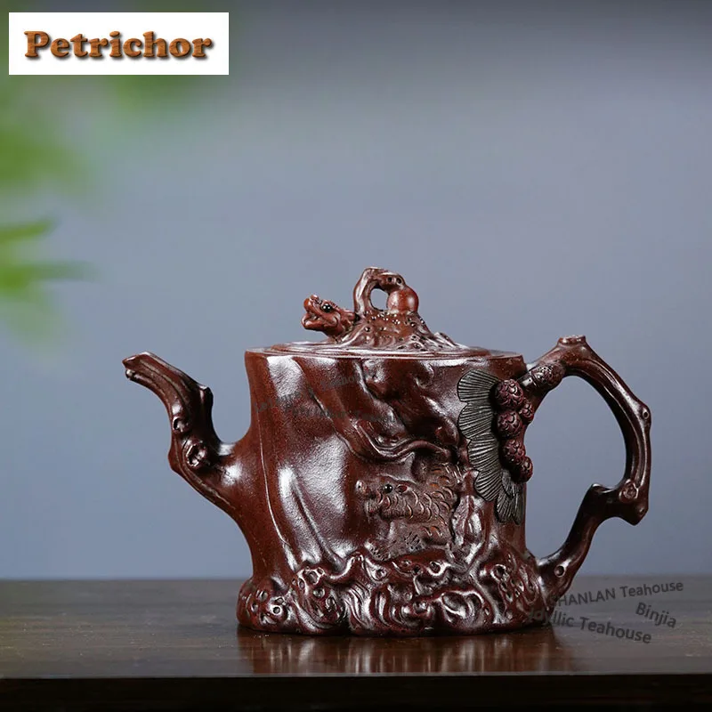 

440ml Elegant Yixing Purple Clay Teapot Handmade Tree Stumps Pot Raw Ore Purple Mud Tea Soaking Kettle With Infuser Zisha Teaset