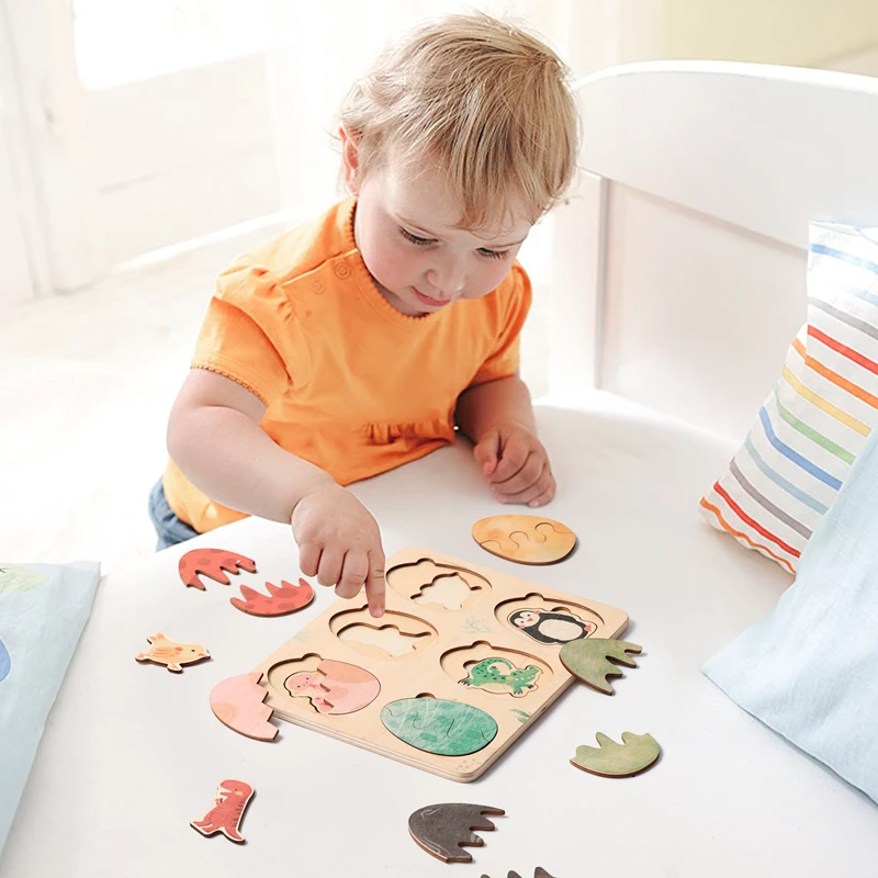 Baby Toys Montessori Wooden Puzzles Kids Cartoon Egg Shape Toys Hand Grab Board Animals Cognition Learning Educational Toys Gift