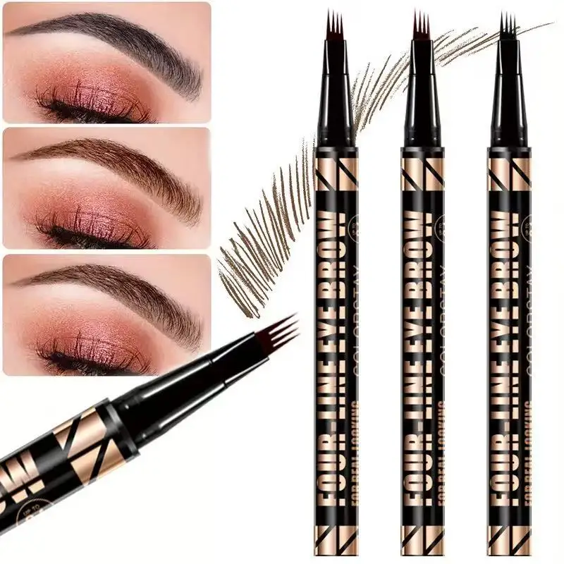 

3 Colors 1pc Eyebrow Pen Waterproof 4 Split Tip Eyebrows Pen Eyebrow Tattoo Pen Waterproof Liquid Black Eyebrow Makeup Pencil