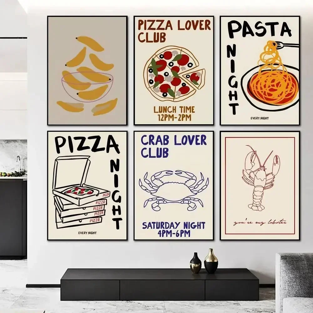 Hand Drawn Kitchen Moka Pot Coffee Pasta Lover Wine And Cheese Food Poster And Prints Wall Art Pictures For Modern Bedroom
