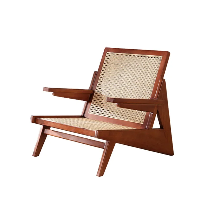 

Nordic solid wood home living room balcony three-piece set, hand-woven rattan chair