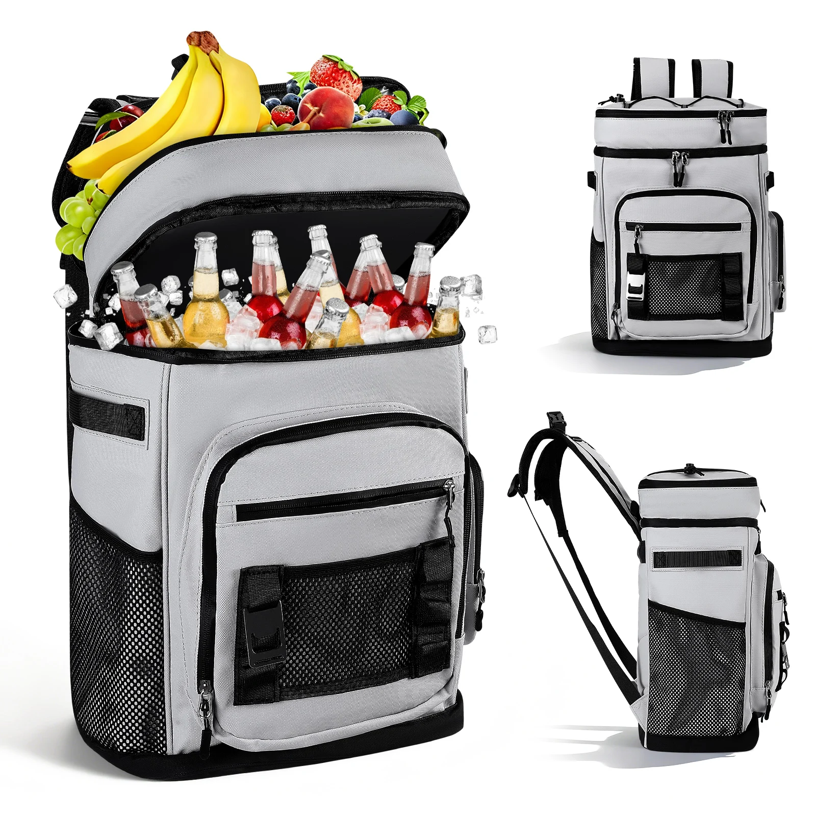 30L Großer Kühltaschen-Rucksack mit Kühlfach Besteckfach Wasserdicht Faltbar Tragbare BBQ-Picknick-Kühltasche