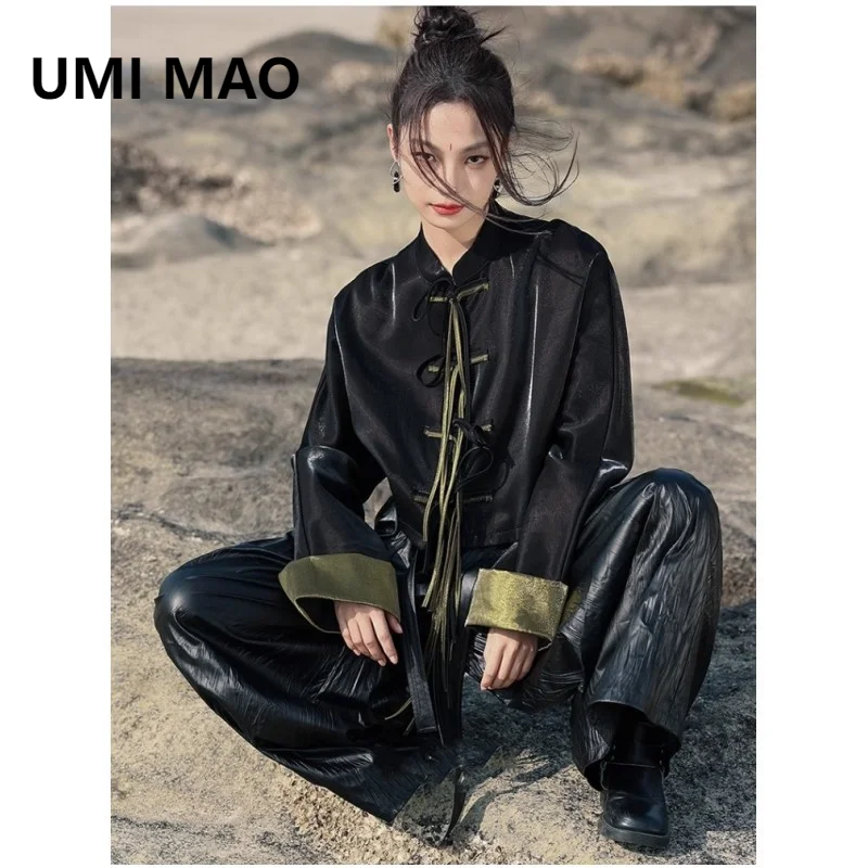UMI MAO New Chinese Style Short Jacket For Women 2025 Spring Clothing Contrasting Color Retro Design Loose Top Femme
