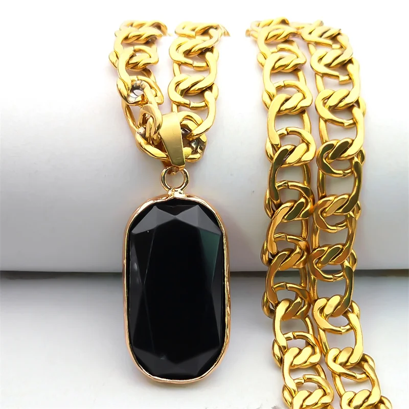 Mode Schwarz Obsidian Geometrische Anhänger Choker Halskette Frauen Edelstahl Naturstein Kette Halsketten Jewerly NDD16-3S04 – Detail 4