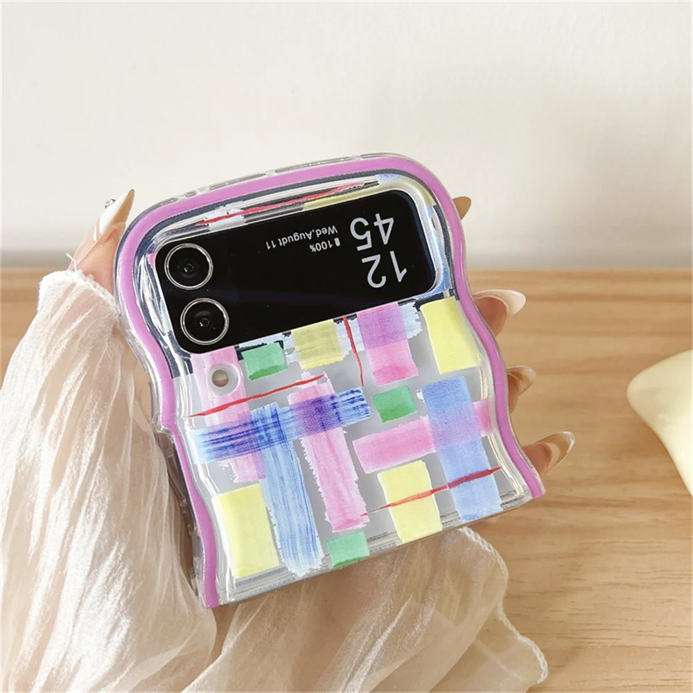 Cute Cartoon Flower Bracelet Case for Samsung Galaxy Z Flip 5 4 3 6 Flip5 Zflip4 Beads Wrist Chain Wavy Painting Korea Cover image 6