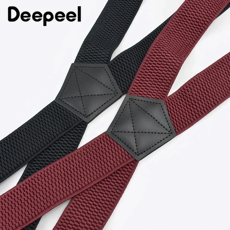 Deepeel 3.5X120cm Men's Adult 4 Clip Casual Trousers Fashion X-shaped Stripes Plastic Clamp Elastic Suspenders Sewing Accessory