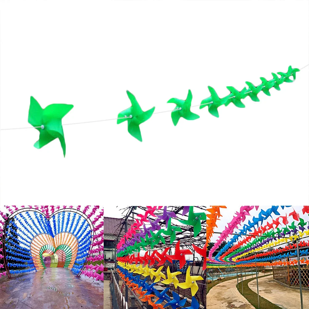 

10 Four-Leaf Windmill Bunting Banner Plastic Hanging Garland Green Garden Lawn Party Decoration Outdoor Camping
