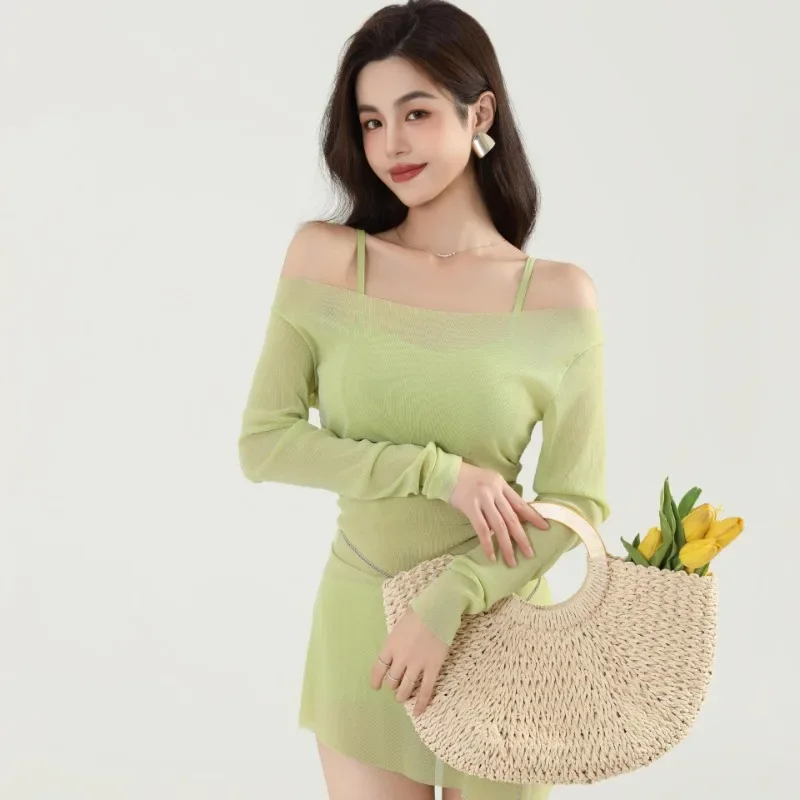 Ethereal-bañador de tres piezas para mujer, traje de baño Sexy de manga larga con Control de barriga, conjunto de traje de baño para vacaciones en resort de primavera