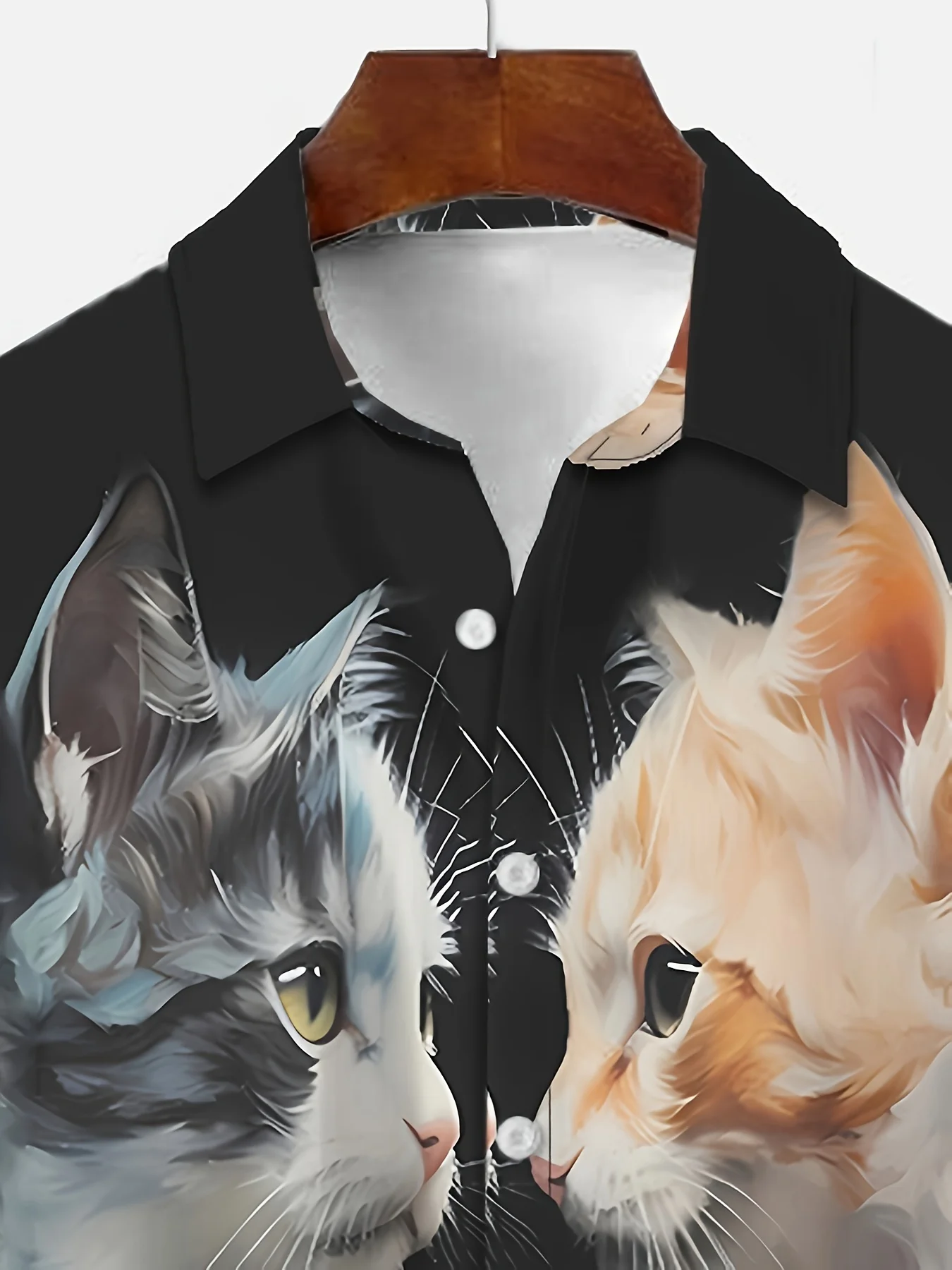 Camisa de lapela manga curta masculina com estampa para gato 3D, camisa casual de botões, roupa diária de verão e tops de resort