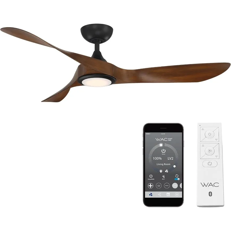 Outdoor 3-Blade Smart Home Ceiling Fan 54in Matte Black Koa with 3000K LED Light Kit and Remote Control