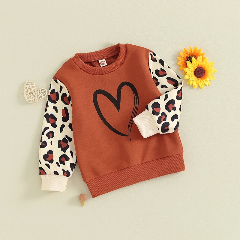 Women s Winter Sweater Heart Leopard Print Long Sleeve O-Neck Pullover Loose Fit Warm Top for Valentine s Day Celebration