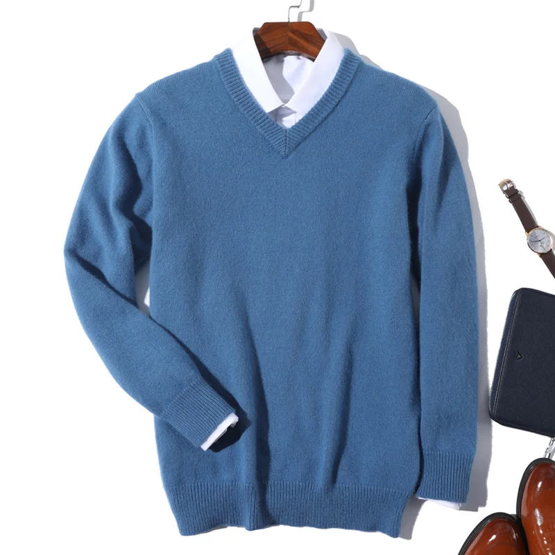 

Super 100% Cashmere Sweater Men Pullover 2022 Autumn Winter Warm Classic V-neck Sweaters Male Jumper Jersey Hombre Pull Homme