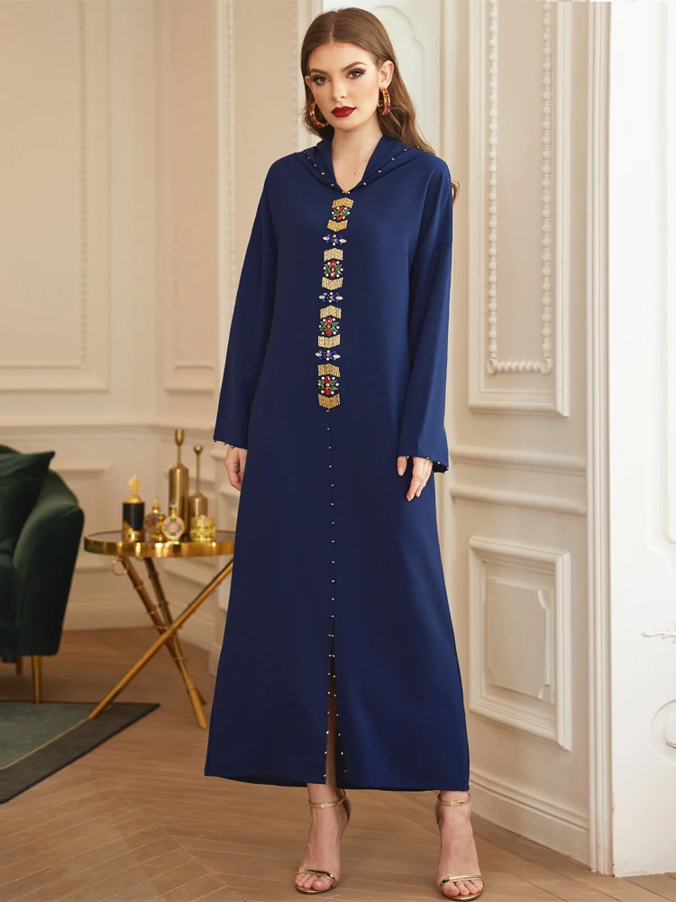 Moroccan Djellaba Party Dress, Dubai Long Dress, Handsewn Diamonds, Muslim, Abaya, Islamic Clothing, Arabic Evening, Jalabiya