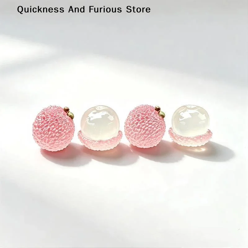 【MO】4Pcs Cute Fruits Decoration Car Ornament Screen Fake Lychee Orange Shaped Auto Center Console Ornaments For Girls Gifts