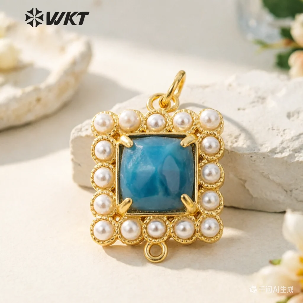 WT-PC004 Wholesale Fashion Gold Double Loops Natural Square Claw Setting  Gemstone Connectors For DIY Jewelry Findings