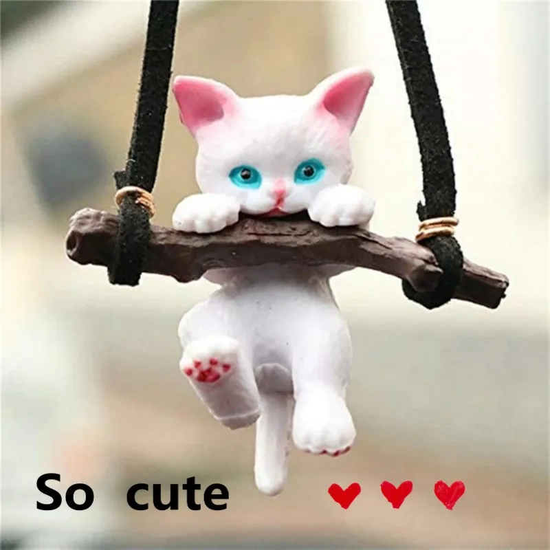 Car Hanging Pendant Ornament Cute Branch Cat Rearview Mirror Pendant Swing Car Interior Decoration Birthday Gift car accessories