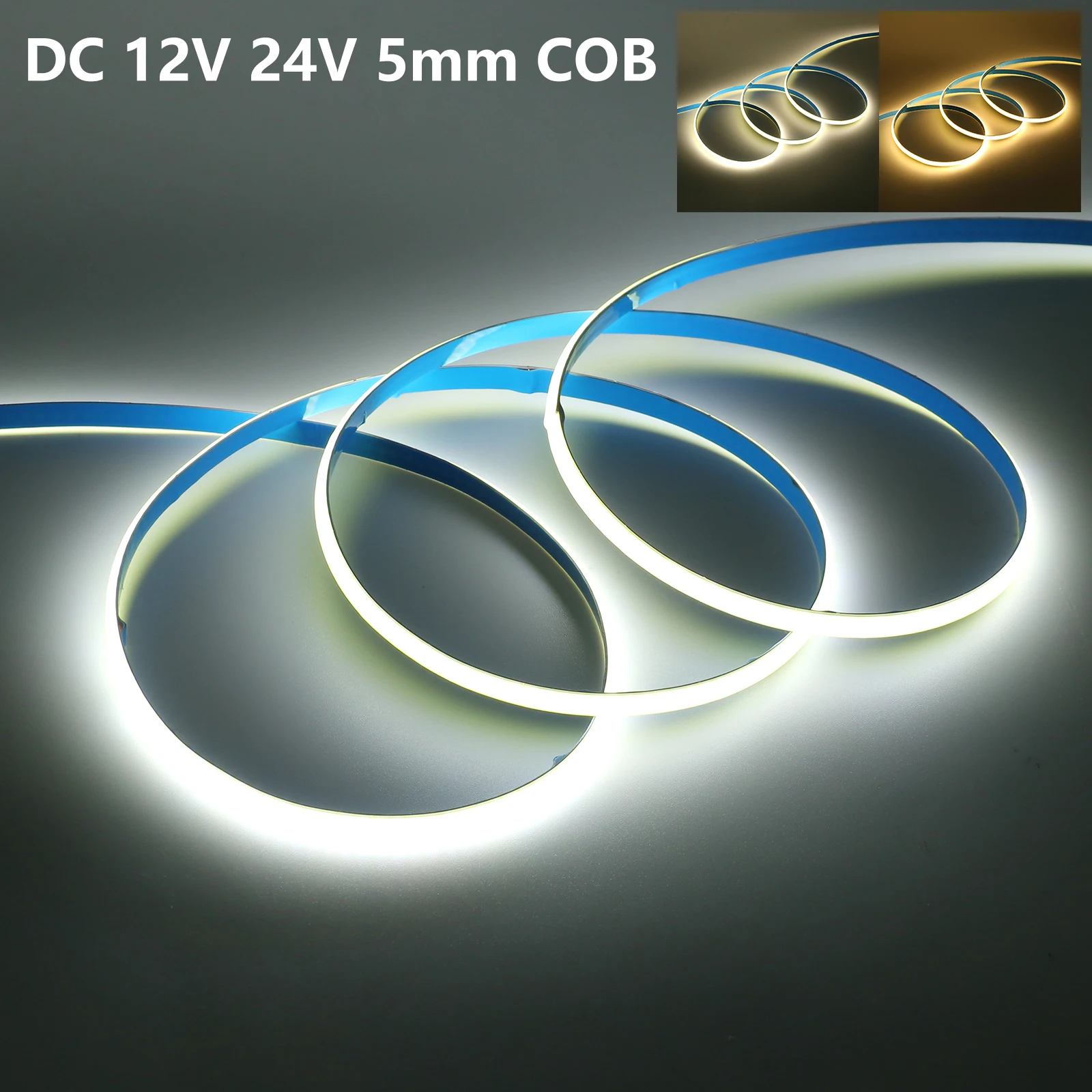 Ultra-narrow 5mm COB LED Strip 12V 24V 320 384LEDs/m Soft Flexible Light Bar High Bright 3000K 4000K 6000K Adhesive LED Tape