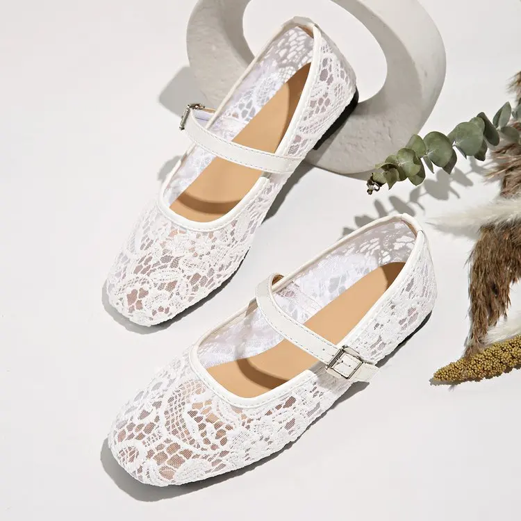 Modische Spitzen-Mary-Jane-Schuhe für Damen Lässige Bequeme Leder-Upgrade-Version Flacher Absatz Slip-On Damenschuhe – Detail 7