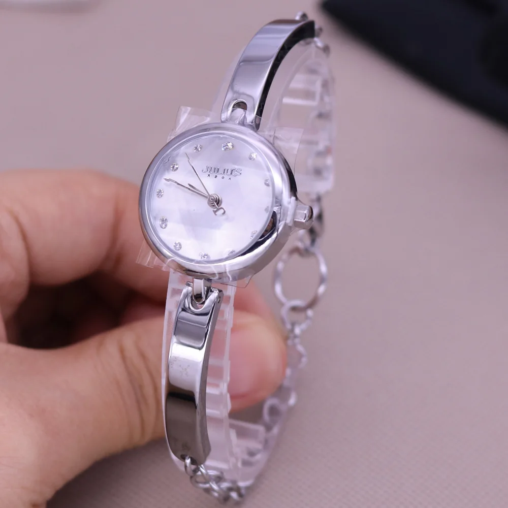 Hot Julius Lady Women\'s Watch Fashion Hours Dress Rhinestone Shell Bracelet Chain Business School Girl Birthday Gift Box 878