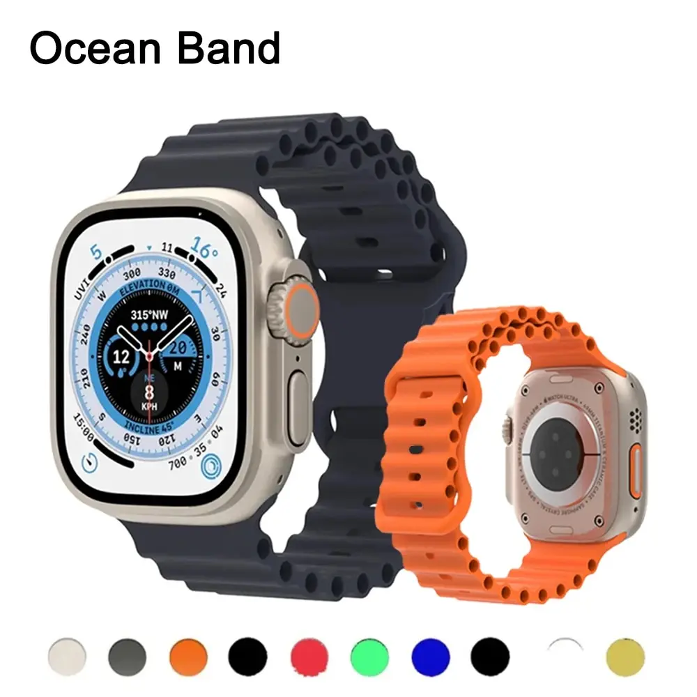 Silicone Ocean Strap for Apple Watch Ultra Band 49mm Bracelets for IWatch Series