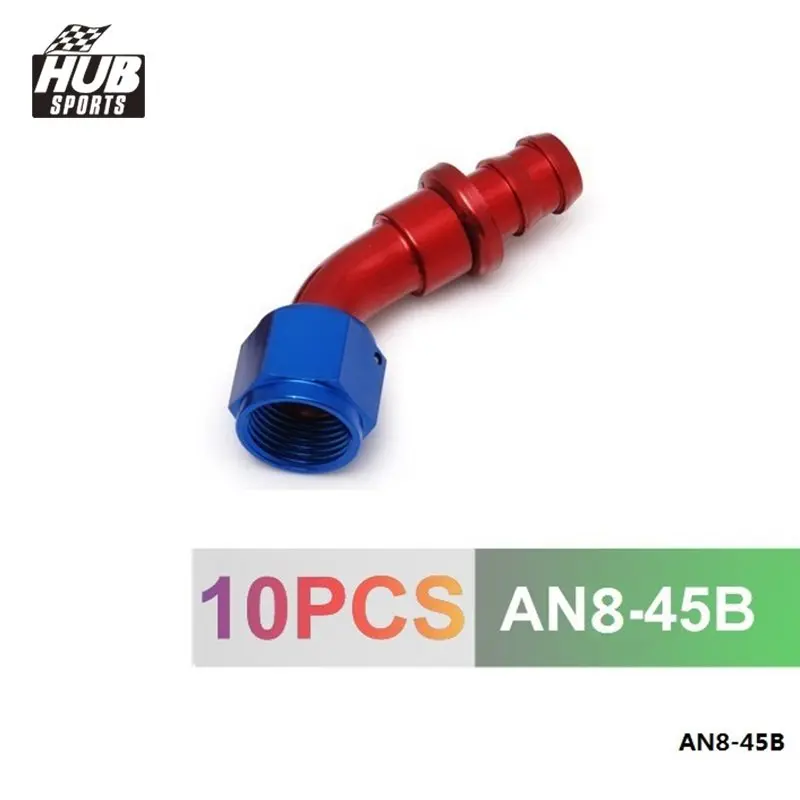 10pcs /set 45 Degree AN-8 Aluminum Oil cooler Hose Fitting 8 AN Fuel Push-On Hose End fittings Adaptor HU-AN8-45B