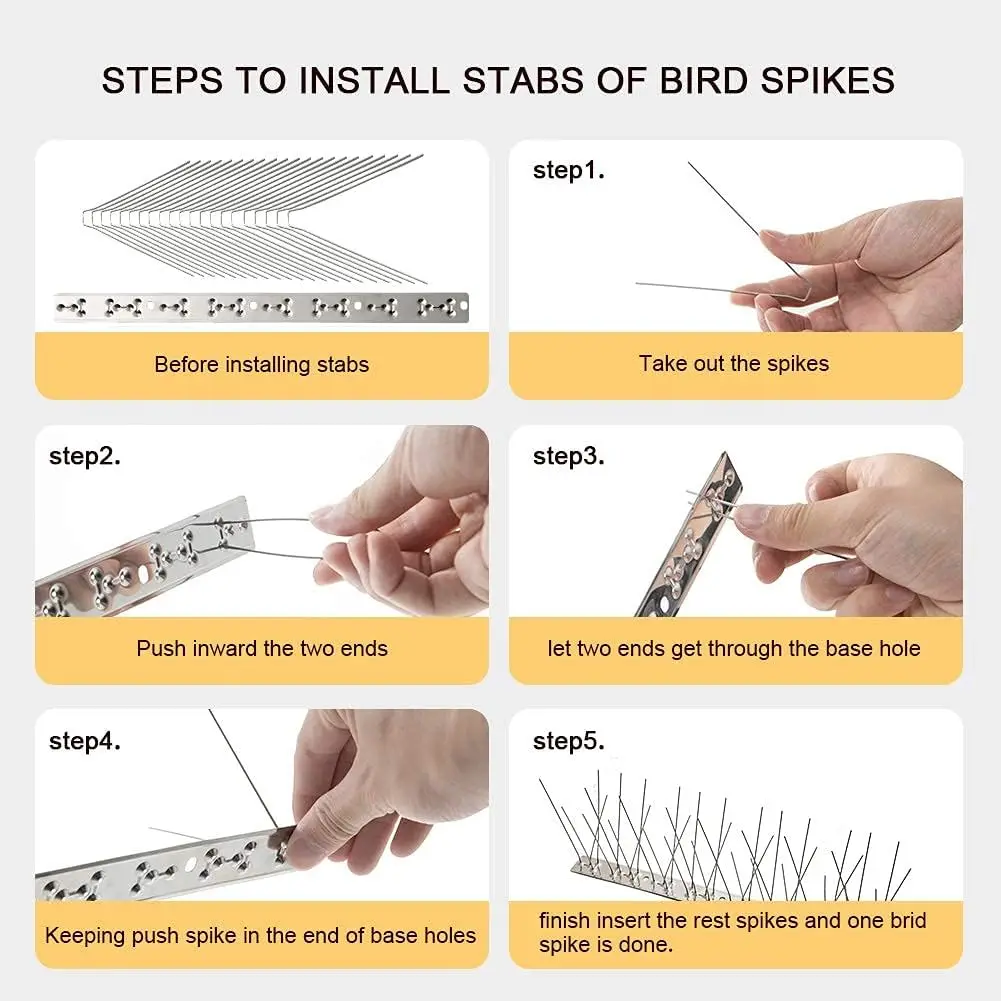 Bird Spikes with Stainless Steel Base, Durable Bird Repellent Arrow Pigeon Fence Kit