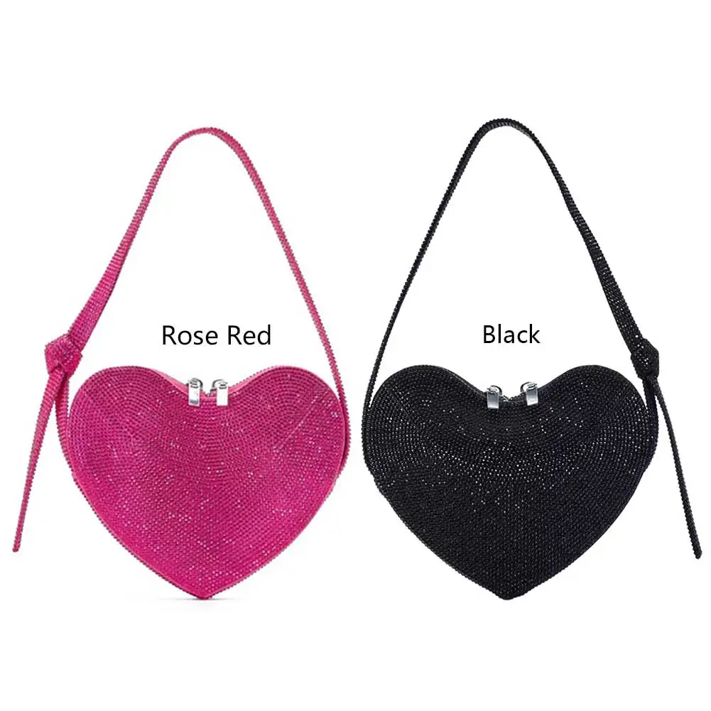 

Heart-Shaped Cross Bag Adjustable Shoulder Strap Bright Diamond Bag Lightweight Cute Style Underarm Bag All-Match Shoulder Bag