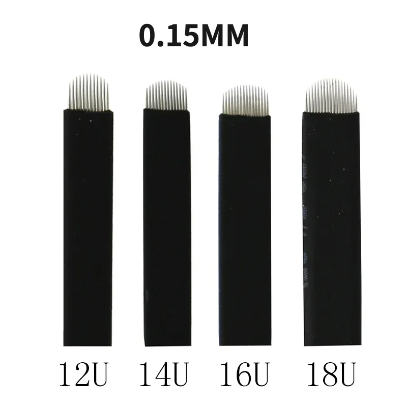 0.15mm 50 Stuks Laminas Nano Tebori Microblading Zwart 12/14/16/18 Flex U-vorm Tattoo Naalden Blade Permanente Make-Up Wenkbrauw Pen