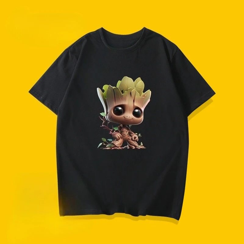 Camiseta de algodón con estampado de dibujos animados de Marvel Guardians of The Galaxy Tree Man Groot, ropa informal holgada para padres e hijos