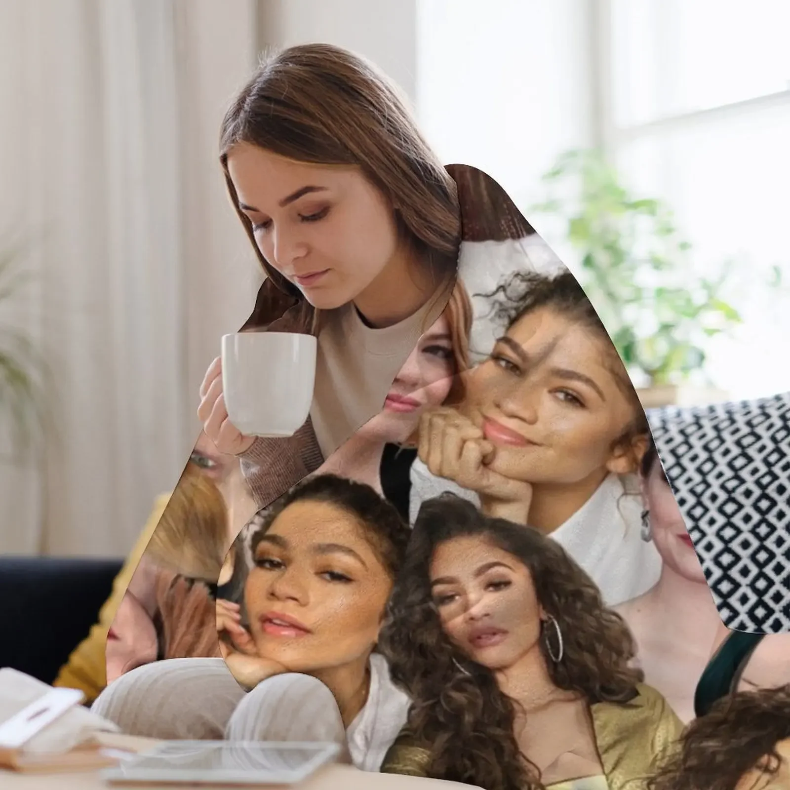 إيما ستون آند زندايا كولاج رمي بطانية فاخرة رمي مرجح للأريكة المزخرفة والبطانيات الدافئة