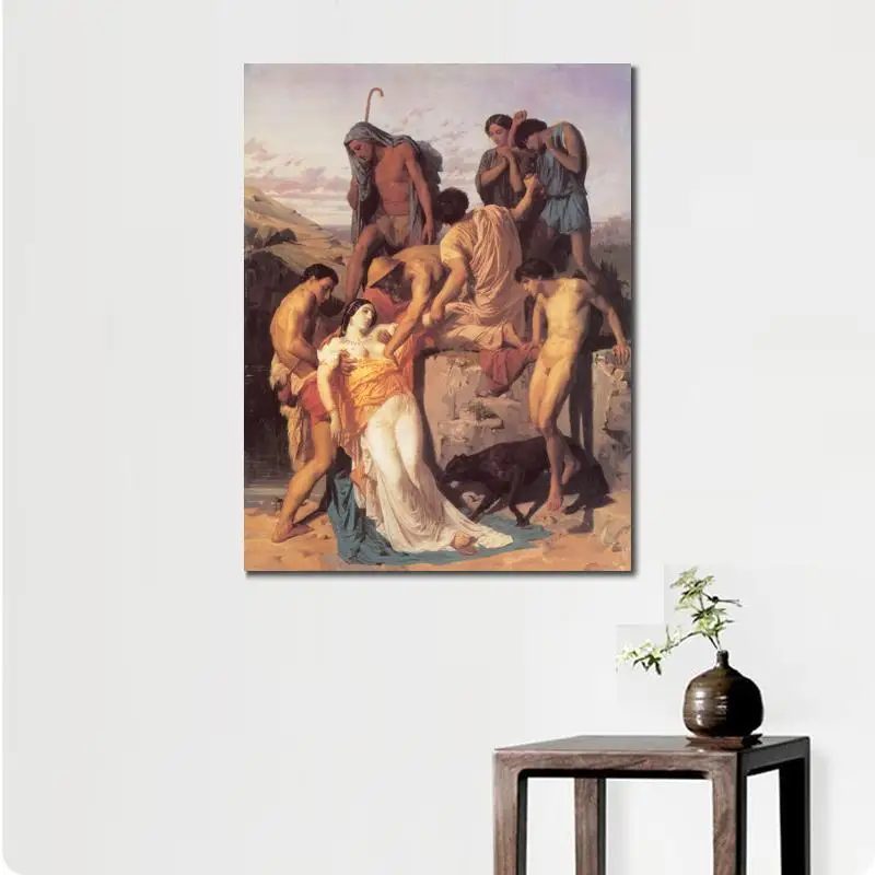 Religious Canvas Wall Art Prints William Adolphe Bouguereau Painting Zenobia found by shepherds on the banks Posters Home Decor