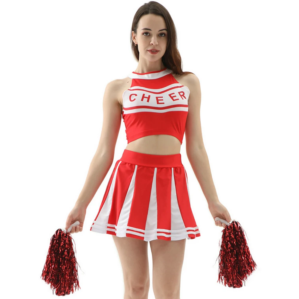 S-XL Sexy Cheerleader-Outfits mit Zubehör, europäische Tasse, Bühnenaufführungskleidung und Sportuniformen, Faltenrock-Kostüm