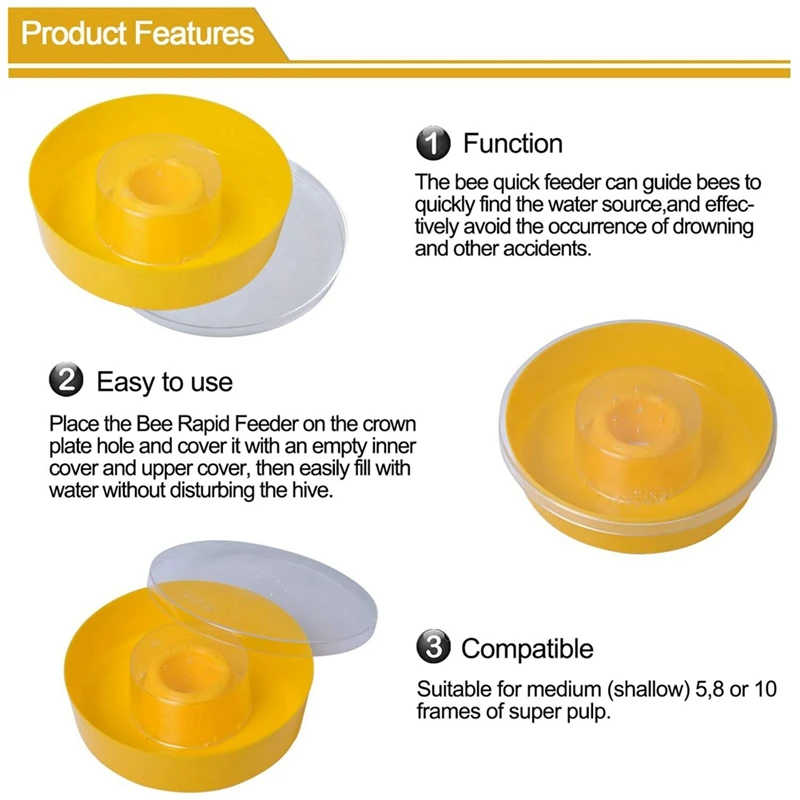 Bee Feeder Hive Round Hive Top Water Feeder Drinking Bowl For Bees Drinking And Beekeeping Supplies (2-Pack)