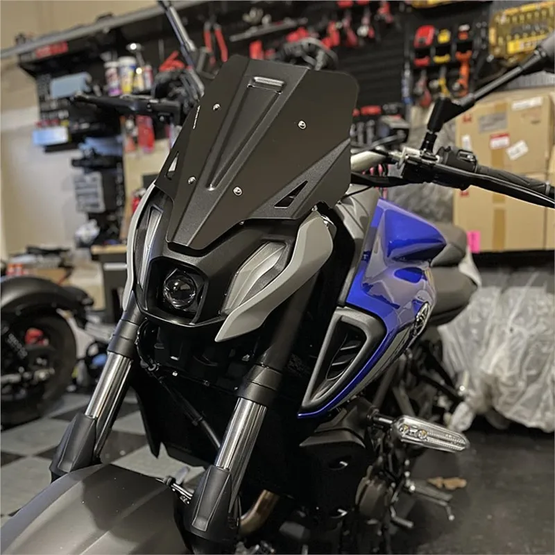 يناسب لياماها MT-07 MT07 2021 2022 2023 fz07 FZ-07 دراجة نارية أسود الألومنيوم الزجاج الأمامي الرياضة الزجاج الأمامي قناع منحرف #2