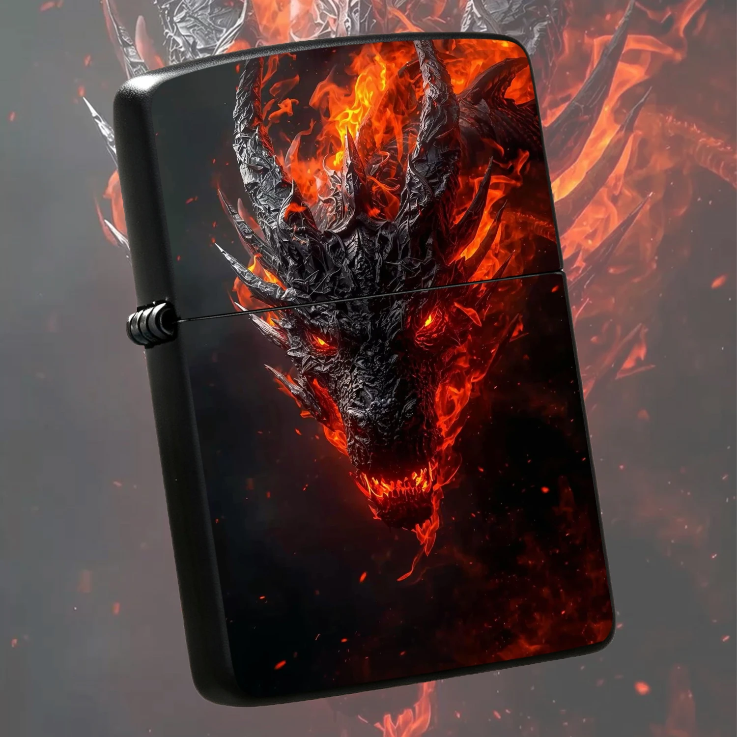 Cool Black Lava Dragon Head Printing Dark Durable Housing Wyvern Design Windproof Flame For Men Unique Collectible Gift For Boyfriend Outdoor Camping Hiking Starter Tool A Fun And Humorous Lighter
