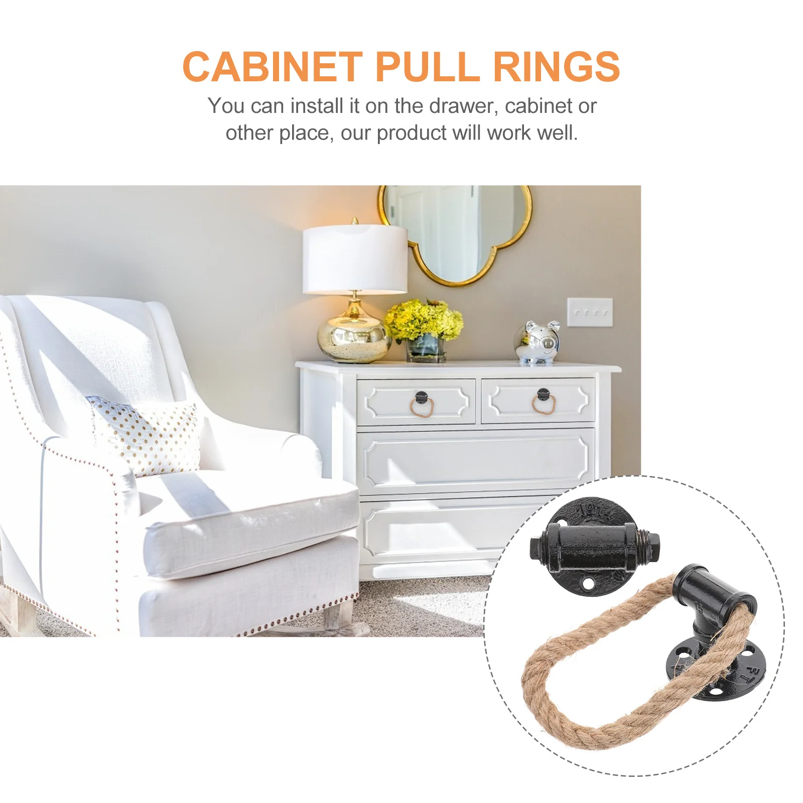 

2Pcs Retro Hemp Rope Cabinet Handles Durable Iron Small Pull Rings for Drawer Wardrobe Door Furniture Cabinet Pull Rings
