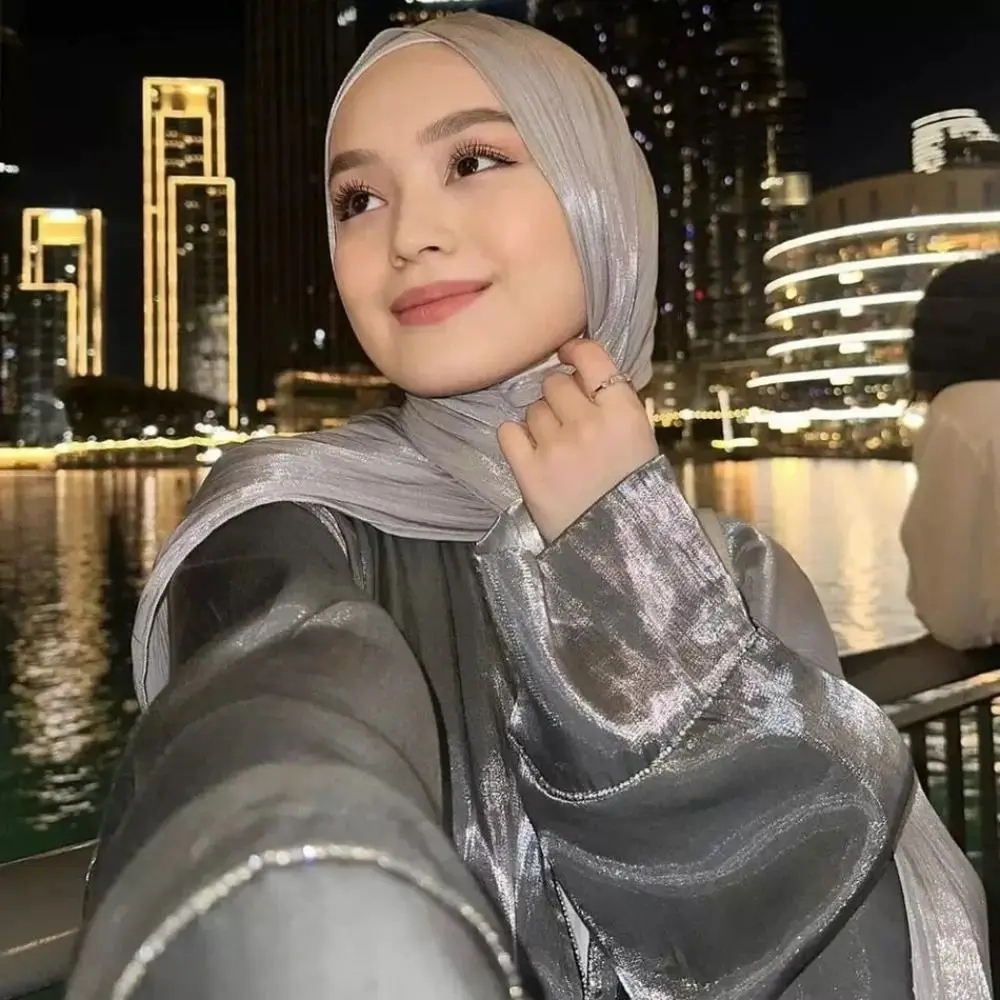 High Qulaity Solid Color Silk Scarf Chiffon Shining Sunscreen shawl Long Soft Ramadan Long Scarf Outdoor