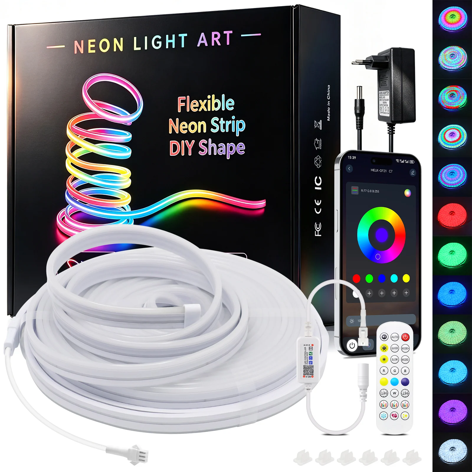 24V WS2811 RGBIC Neon Light Strip 60LED/m Bluetooth APP Music Sync Individually Addressable Dreamcolor Flexible Neon Tube Kit